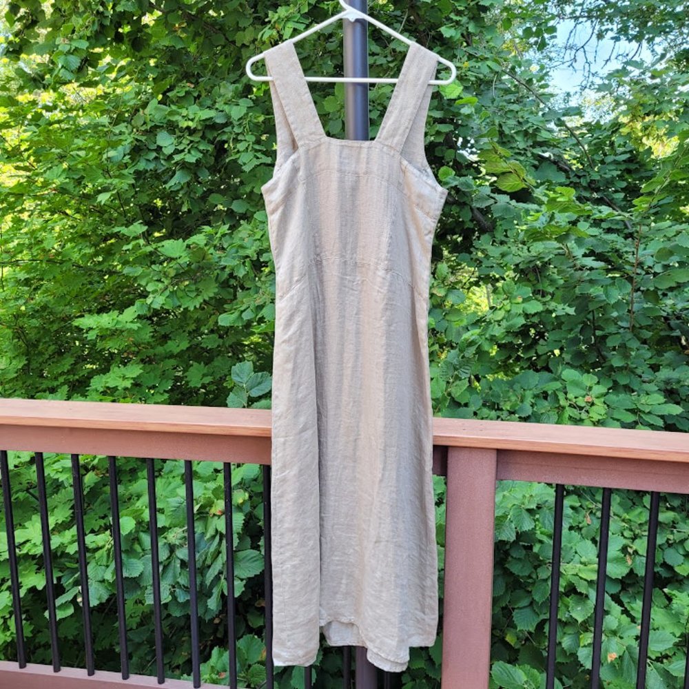 SOLD: VTG 90s FLAX Linen Jumper Dress Prairie Cottagecore Lagenlook Country Chic - Picture 2 of 7